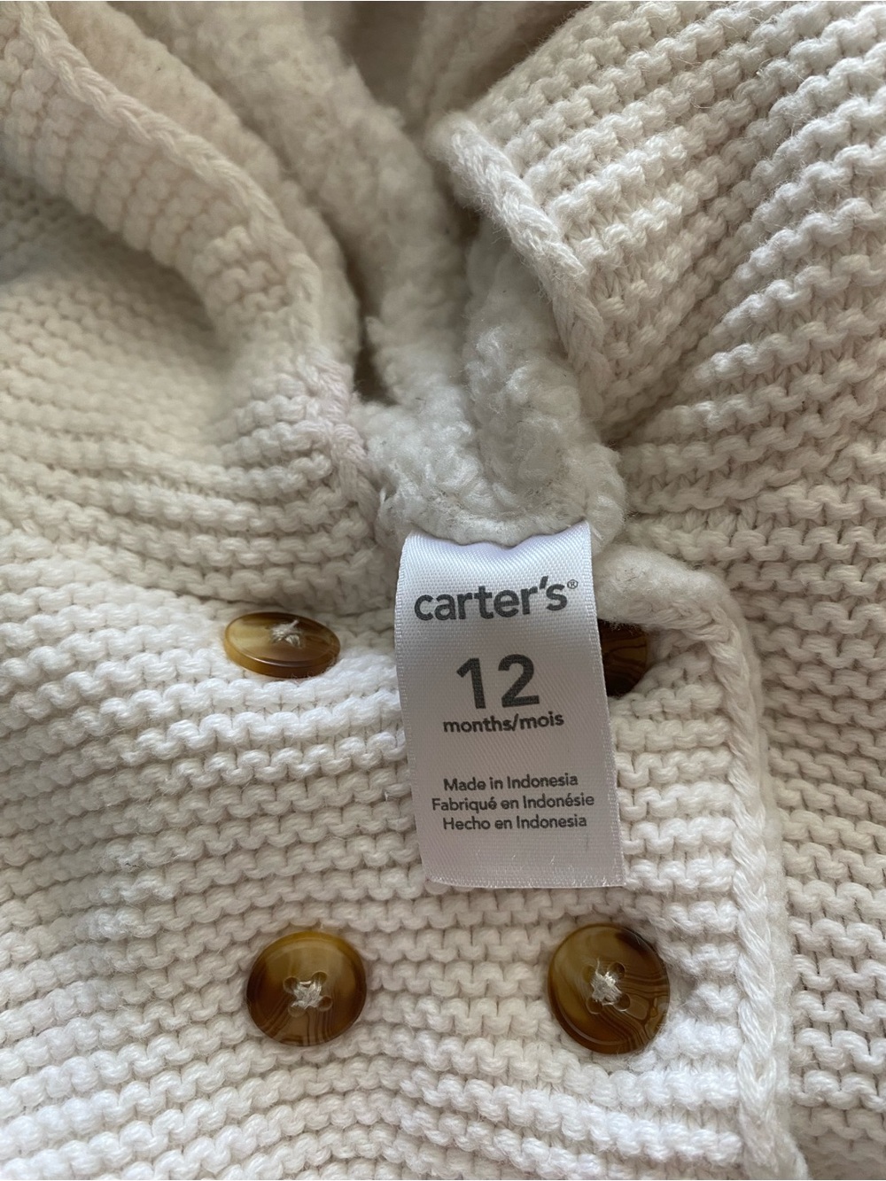 Carter's White Hooded Pea Coat with Gold Buttons - Picture 5 of 5